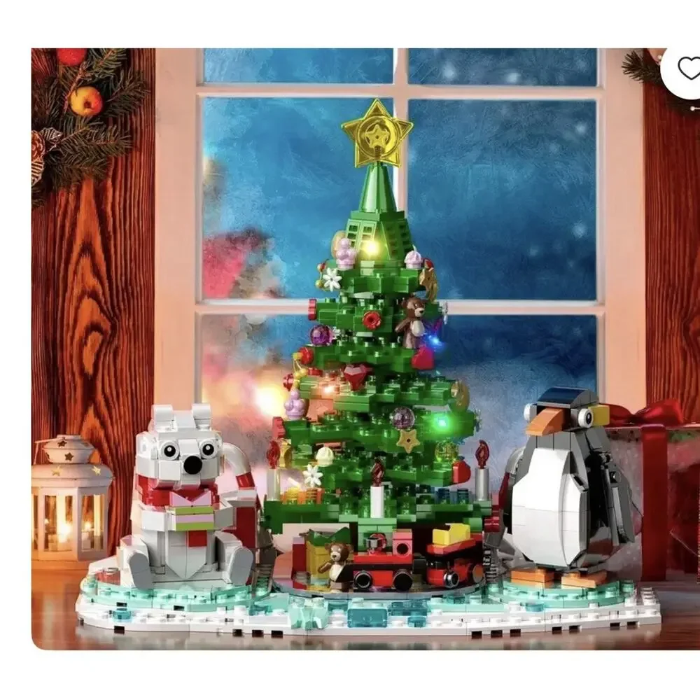 Penguin Snowman Santa Claus Christmas Tree Building Blocks Light Up
